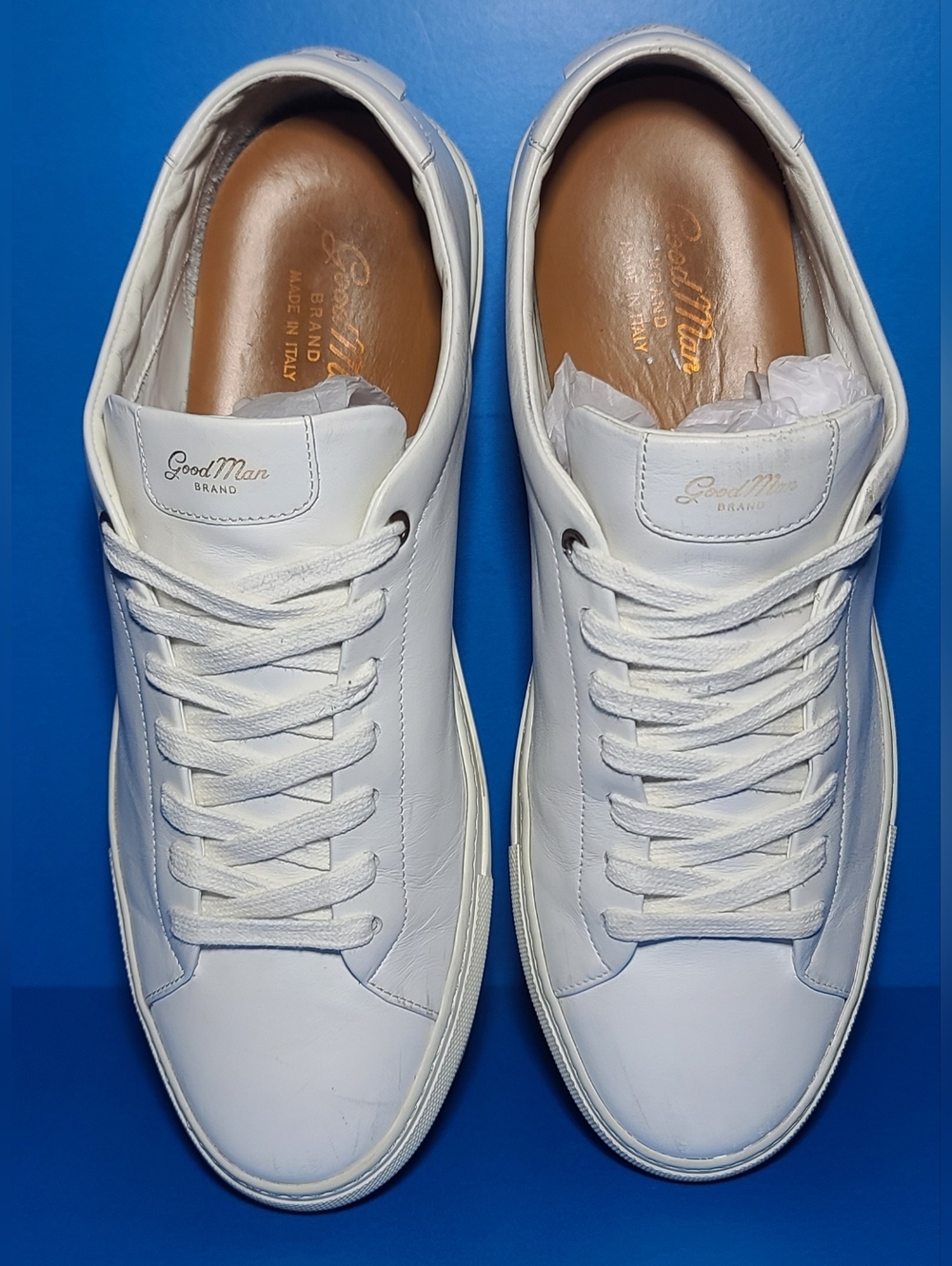 Goodman Brand Edge Men's White Leather Low top Lace Up Sneakers Shoes Size 11.5